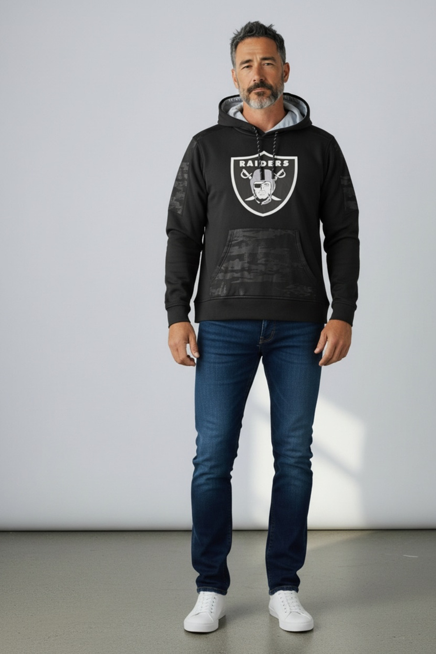 NFL Team Apparel Las Vegas Raiders Hoodie Size L Black Camo Pullover